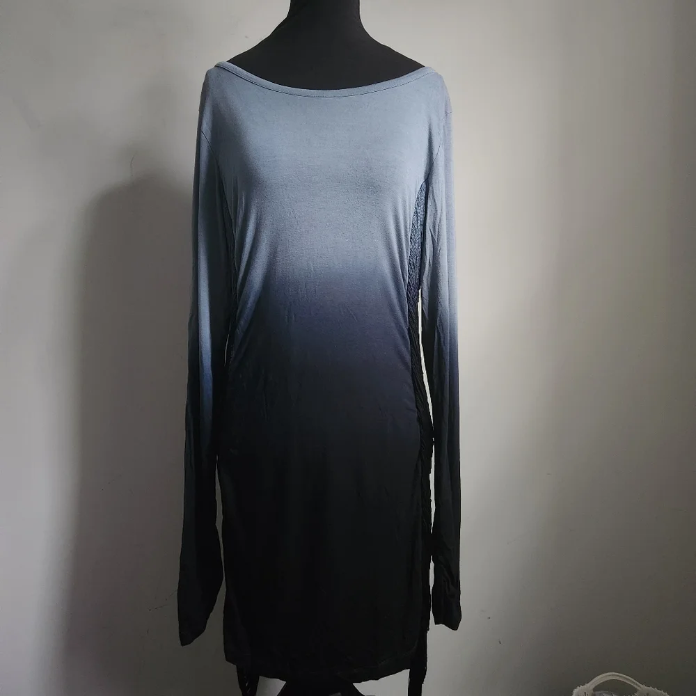 *SOLD* YOUNG FABULOUS & BROKE | ombre dress fringes silk navy blue sz S - Picture 1 of 11